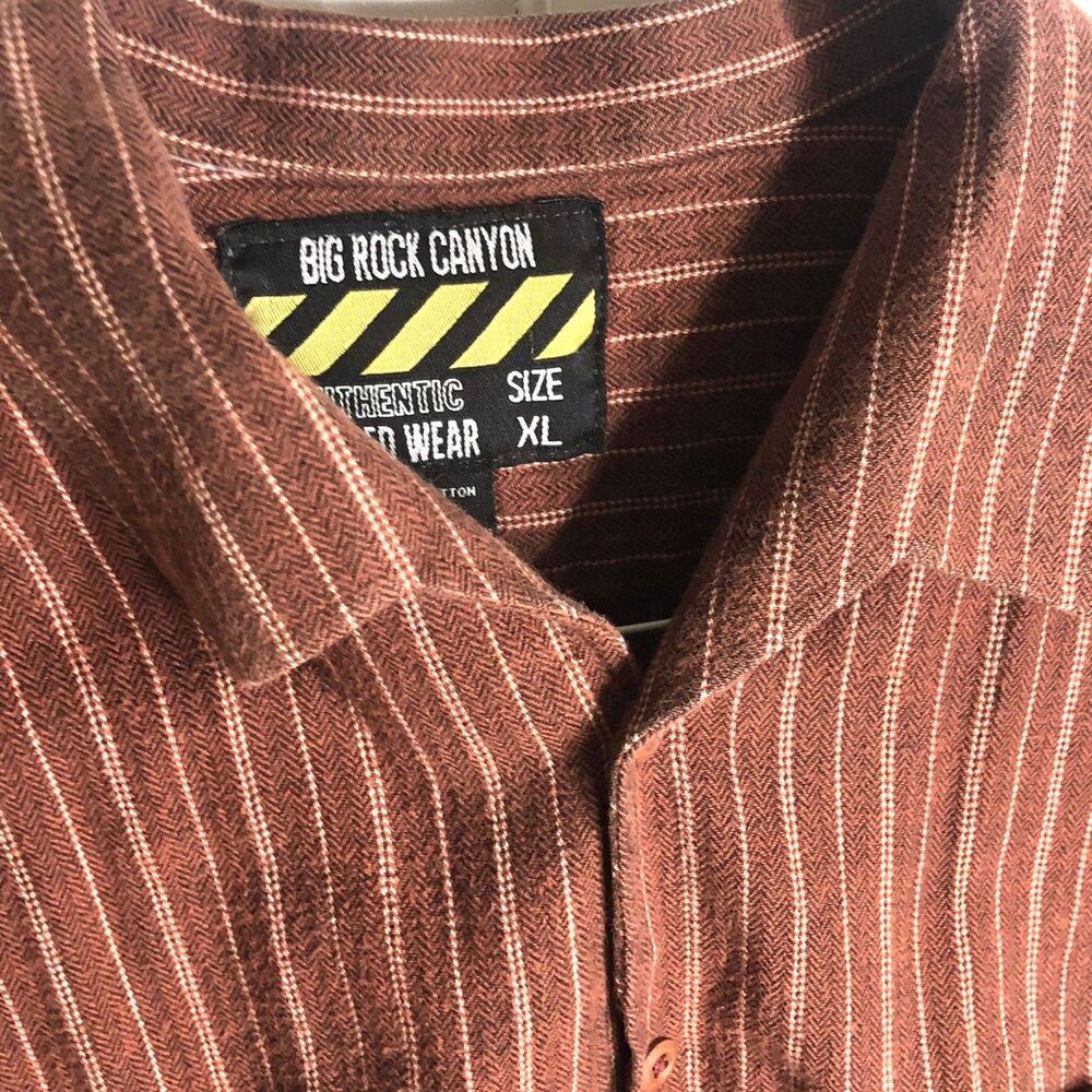 BIG ROCK CANYON XL Flannel Shirt Brown White Stripe Authentic Rugged Wear 100% - Picture 3 of 6